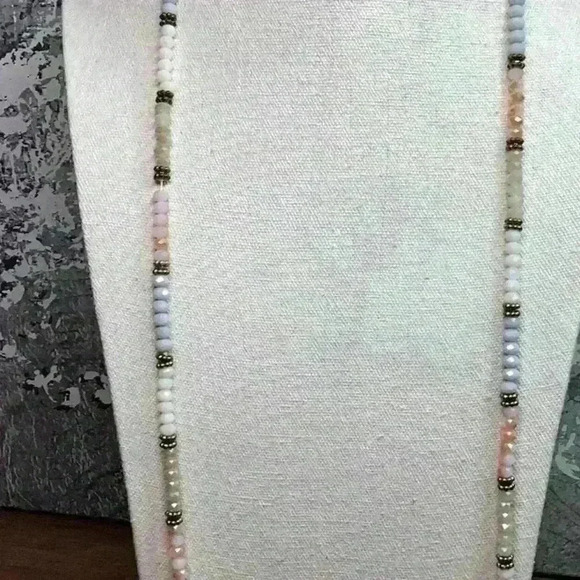 Vintage Sparkling Glass Crystal Lariat- Blue Pink Clear White - Picture 6 of 6